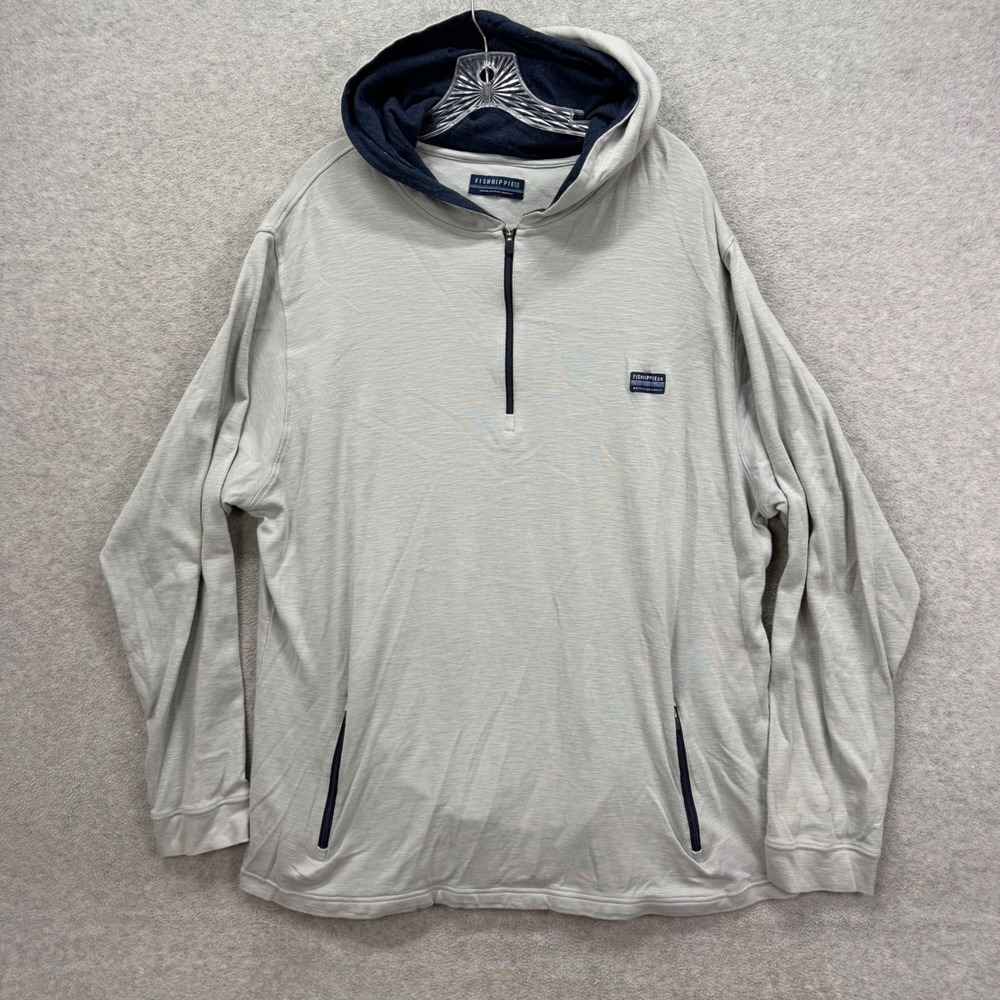 Fish Hippie Co Quarter‎ Zip Hoodie Mens XXL Gray Waterside Pullover Sweatshirt